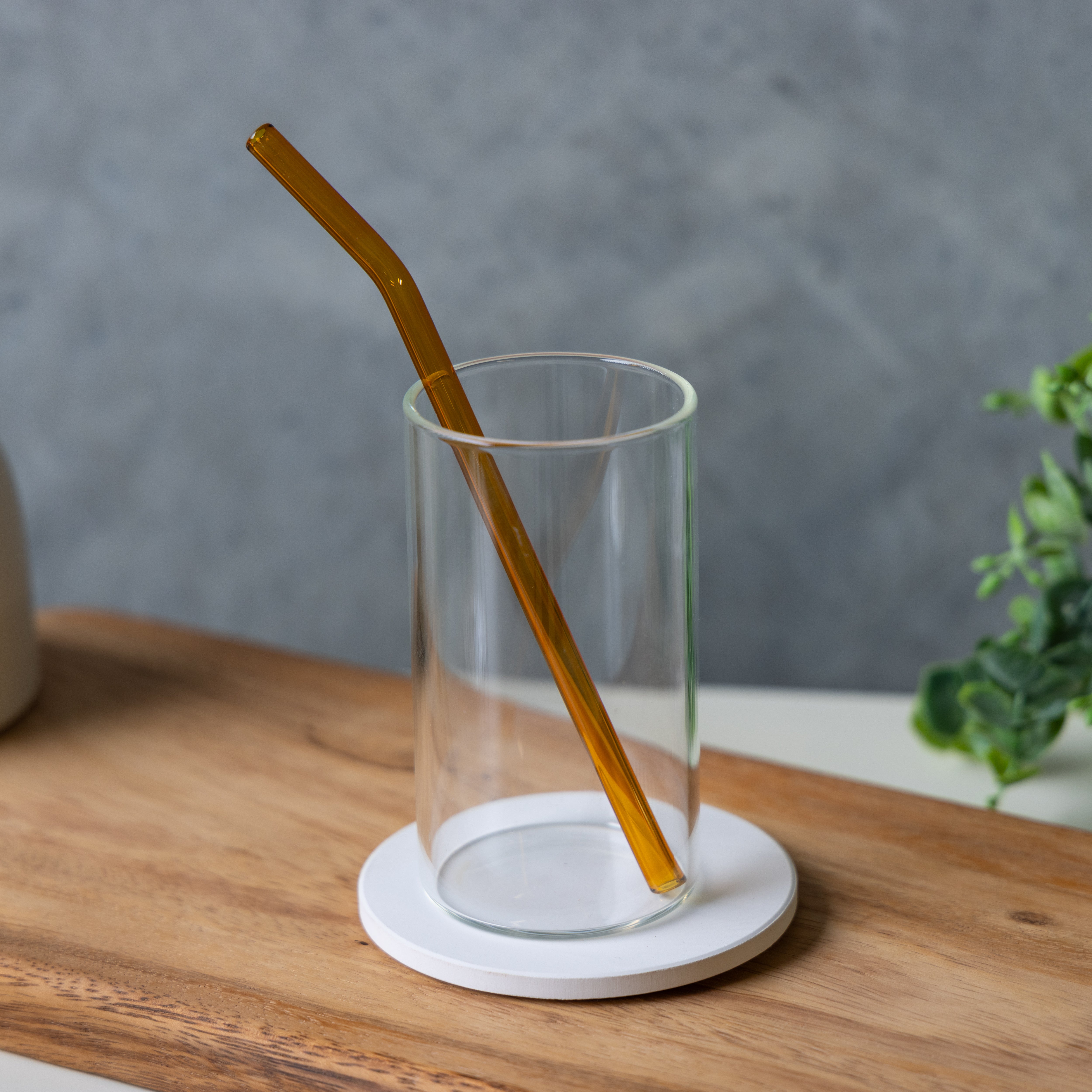 Curved Amber Glass Straw