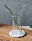 Curved Pine Green Glass Straw