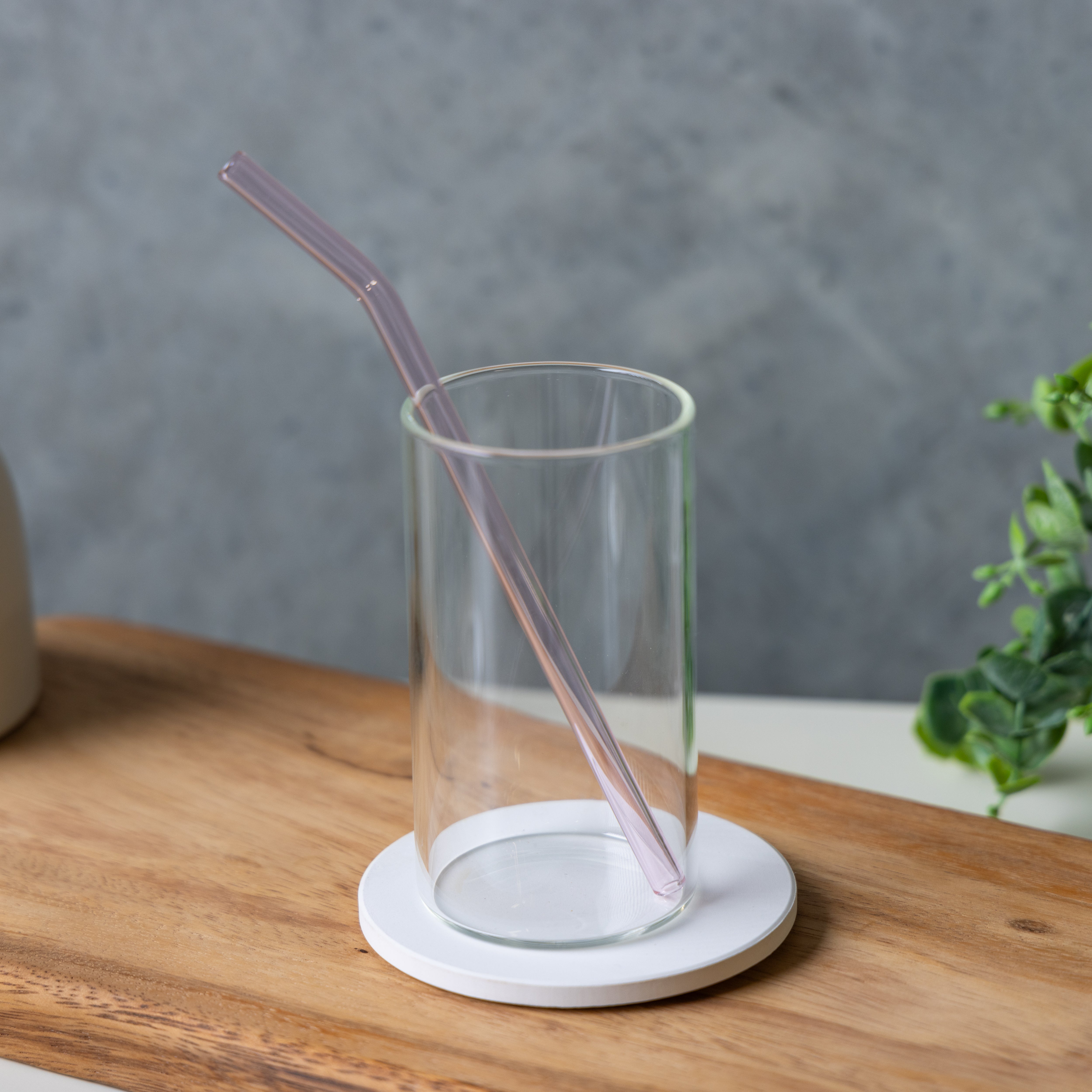 Curved Pink Glass Straw