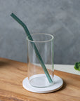 Curved Racing Green Glass Straw