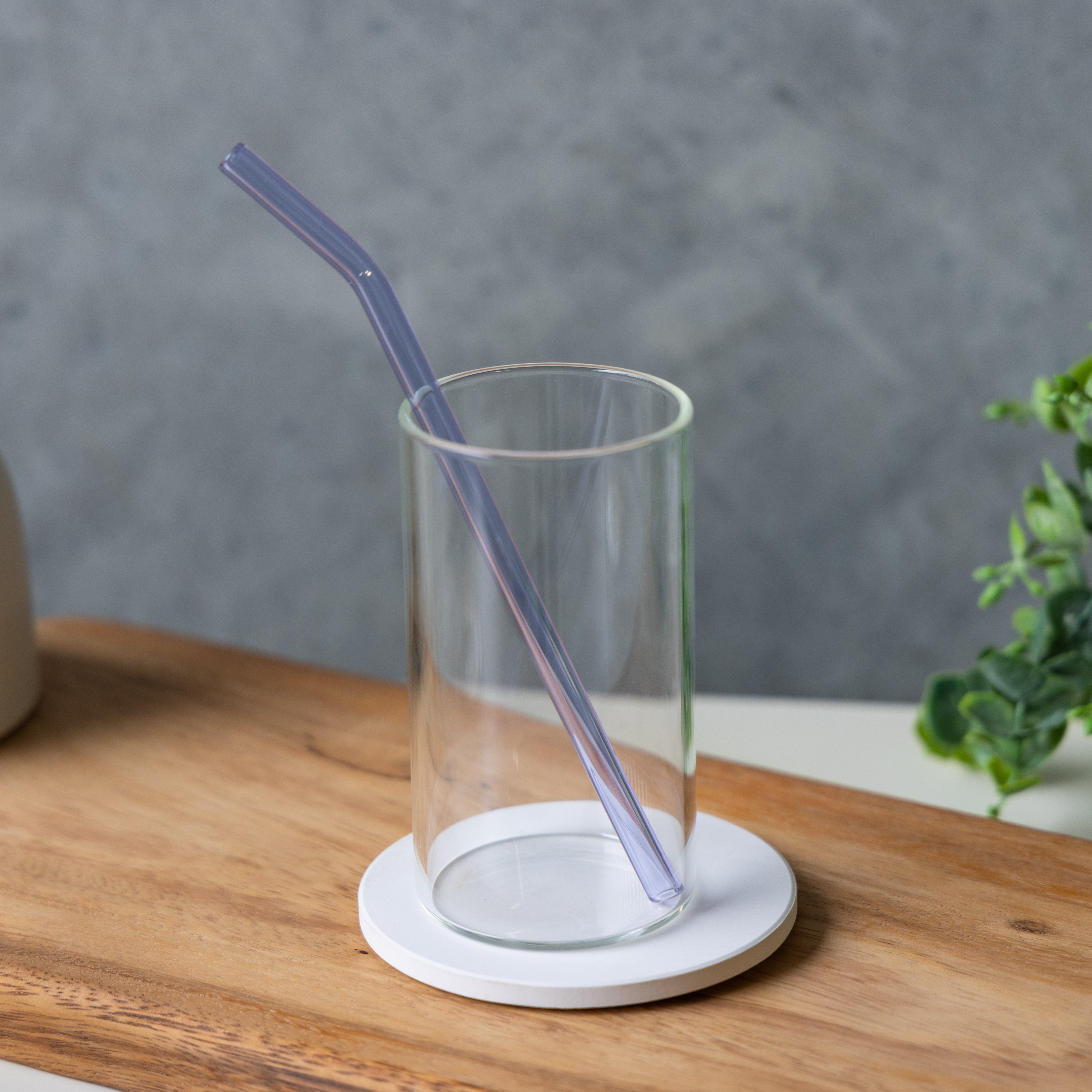 Curved Lavender Glass Straw