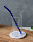 Curved Deep Ocean Blue Glass Straw