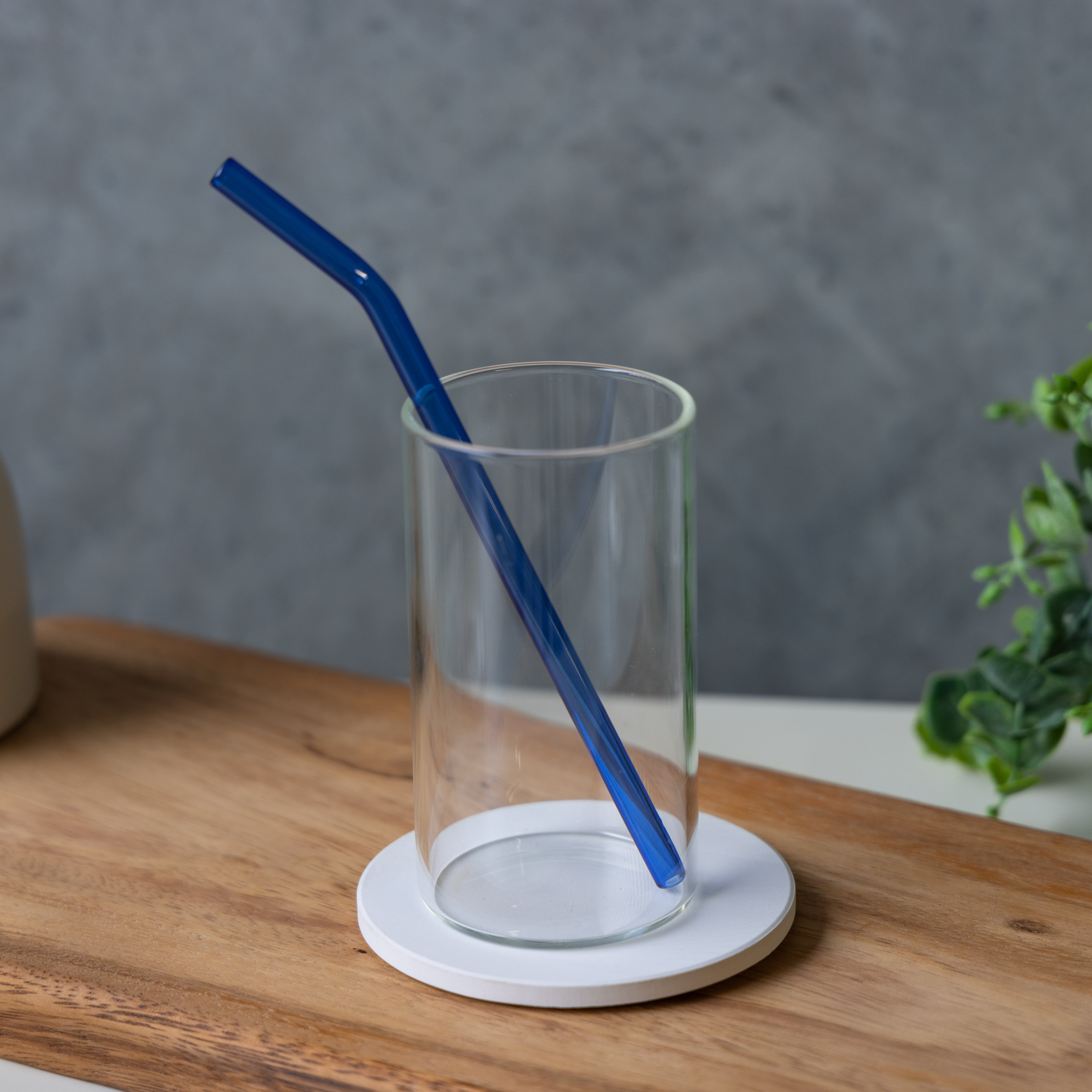 Curved Sea Foam Blue Glass Straw