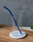 Curved Sea Foam Blue Glass Straw