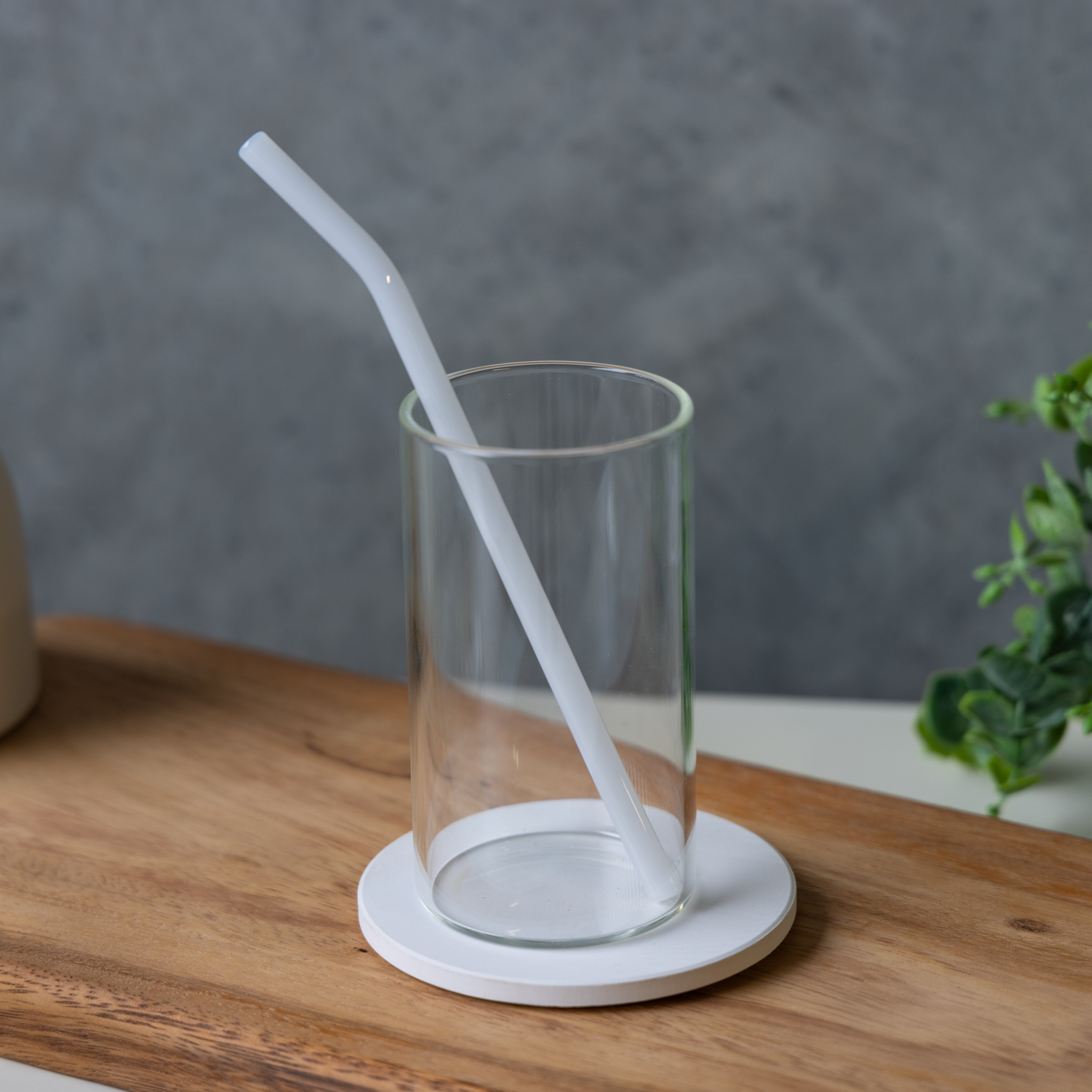 Curved White Glass Straw